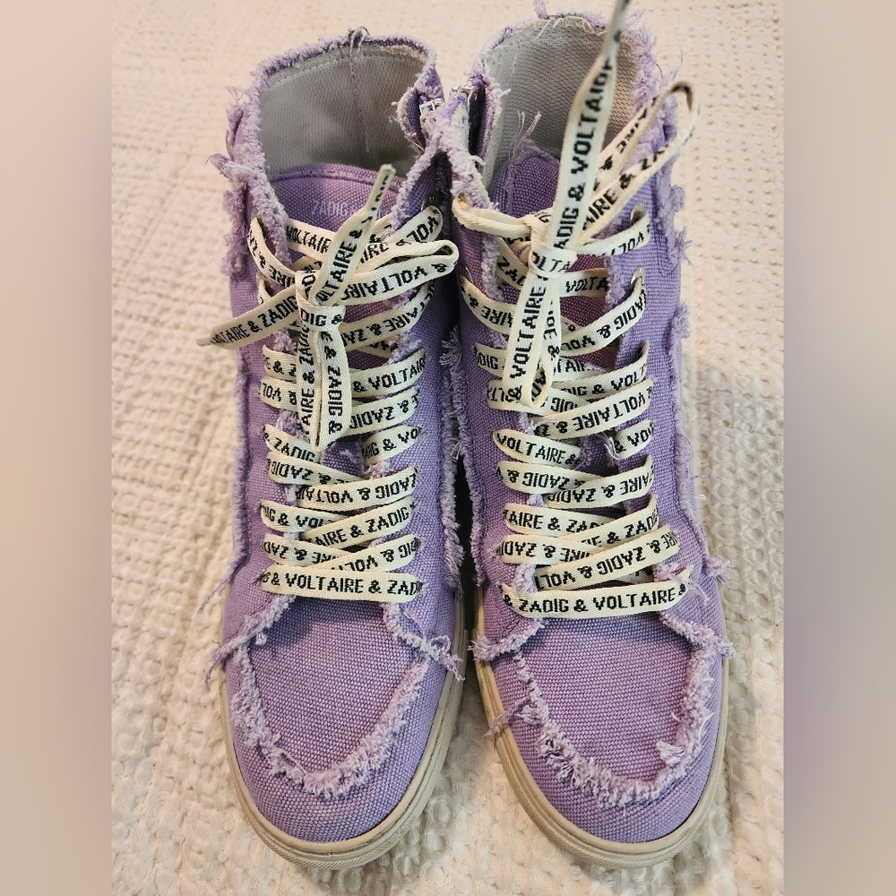 Zadig & Voltaire Lavender Distressed High-Top Cotton Canvas Sneakers Sz 40/9-9.5